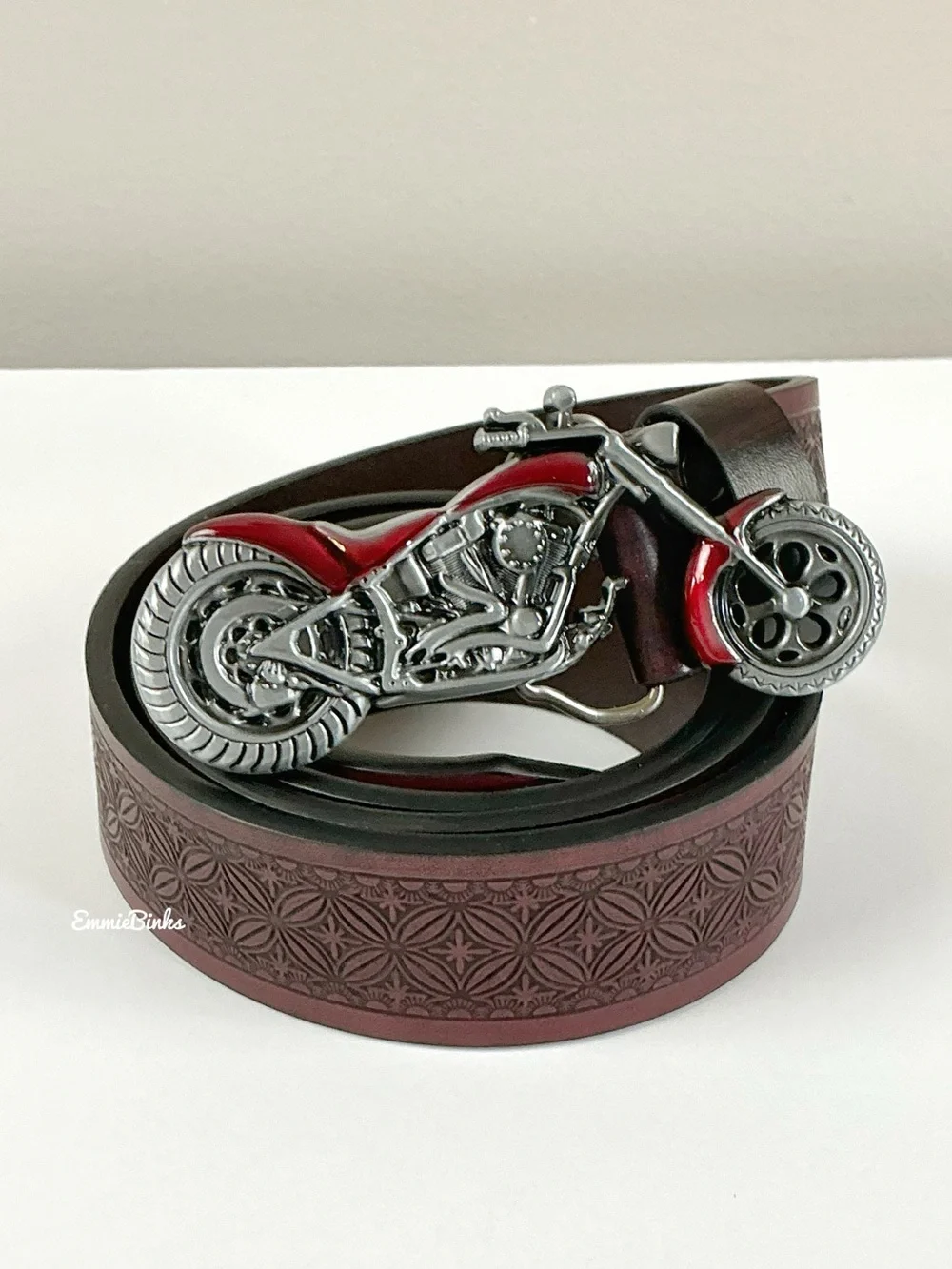New Motorcycle Moto Adjustable Tooled PU Leather Belt